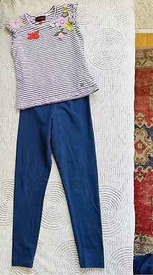 Catimini Striped Flower Shirt And Mini Boden Navy Legging 2 Piece Outfit Sz 8-9 • $9.99