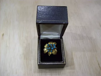 Vintage 14k Yellow Gold & Turquoise Art Deco Estate Ladies Ring In Original Box • $483