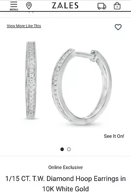 1/15 CT 10 Kt White Gold Hoop Earring (Single Earring) • $85