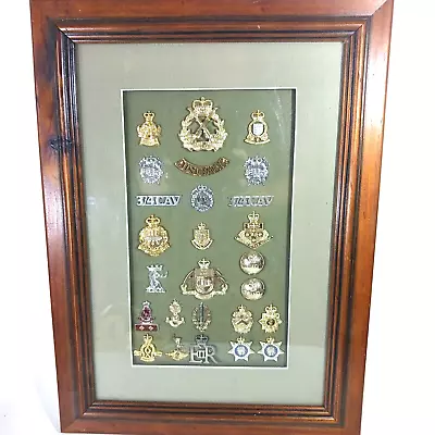 Australian Military Hat Badges Collection In Display Frame Lot Of 25 Pins • $102