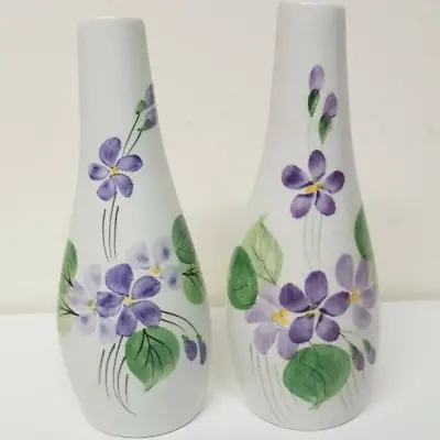 2 X Vintage E Radford Ware Violet Pattern ? Pottery Vases 5.5  Tall • £7.50