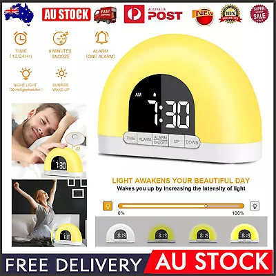 Wake-up Light Simulation Sunrise Alarm Clock Dimmable Snooze Sounds Night Lamp • $32.89