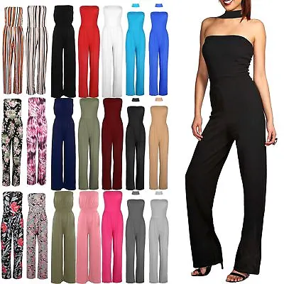 £10.99 • Buy Womens Wide Leg Palazzo Choker Neck Boobtube Jumpsuit Ladies Playsuit All In One