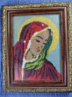 Vintage European Hand Made Virgin Mary Embroidery Tapestry Gobelin • $39.99