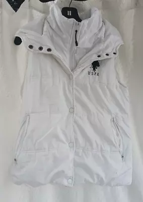 U.S. POLO ASSN. Mens Full Zip/Button Up White Insulated Puffer Vest W/ Hood- XL • $18.99