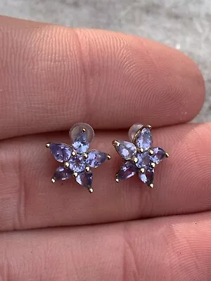 10Ct Gold Mexican Tanzanite Cluster Earrings 10K Mexico ￼1.4 Grams • $69.06