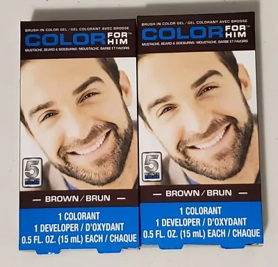 SET OF 2 Color For Him Mens Facial Hair Dye Brown Mustache Beard Brush In • $8.99