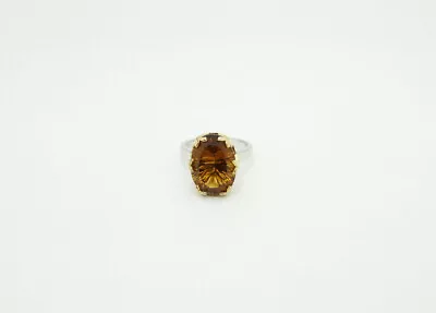 $75 • Buy BBJ Sterling Silver Gold Overlay Large Oval Fancy Madeira Citrine Ring Size 7.75