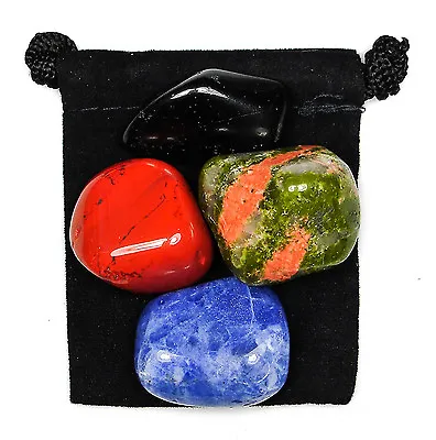 ELECTROMAGNETIC POLLUTION Tumbled Crystal Healing Set = 4 Stones + Pouch + Card • $10.99
