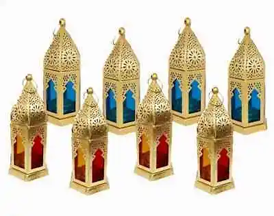 Moroccan Moksha Antique Hanging Lantern Lamp Tealight Candle Holder - Set Of 8 • $349