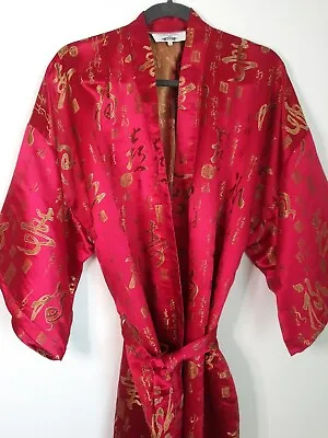 Vintage Chinese Kimono Style Bath Robe Dressing Gown Red Gold XL • $40
