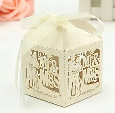 50 Laser Cut Mr & Mrs Paper Wedding Party Favour Sweet Boxes Free Ribbons • £10