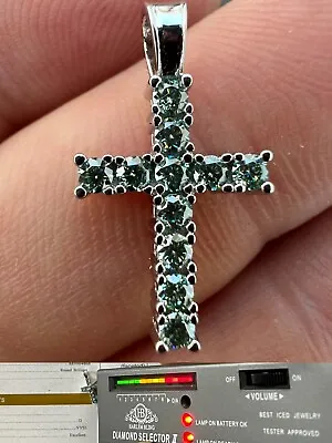 Blue Green MOISSANITE Real 925 Silver Iced Cross Pendant  Diamond Passes Tester • $44.98