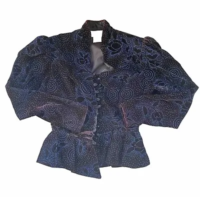 Jessica McClintock Gunne Sax Velvet Shrug Bolero Jacket Button Up Floral Beaded • $39.99