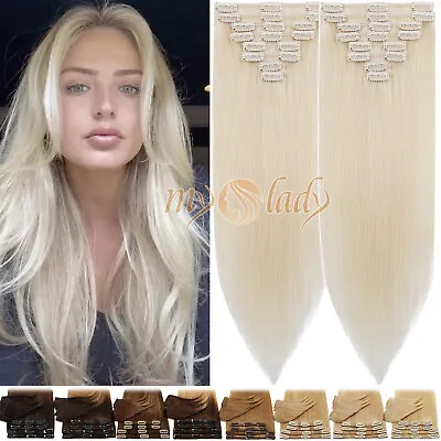 CLEARANCE Clip In Human Hair Extensions 8PCS Full Head 100%Real Remy Hair Blonde • $23.77
