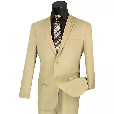 LUCCI Men's Beige 2-Button Slim-Fit Poplin Polyester Suit NEW • $75