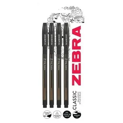 New 4 X Zebra Smooth Ballpoint Black Zgrip Z-grip Pens Classic Ballpoint Smooth • £3.25