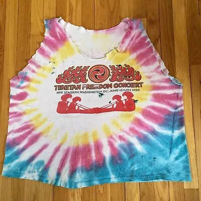 VTG 1998 Tibetan Freedom Concert Beastie Boys Tie Dye Chopped T-Shirt XL • $48.99