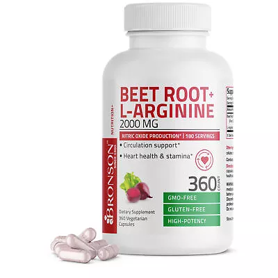 Bronson Beet Root + L-Arginine 2000 MG 360 Vegetarian Capsules • $29.97