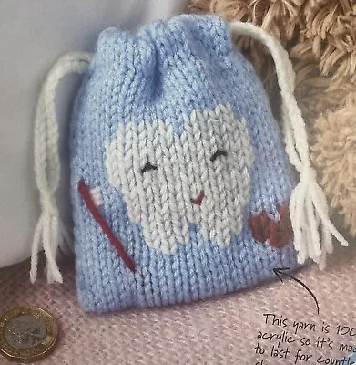 Tooth Fairy Drawstring Small Bag Pouch 4 Ply  KNITTING PATTERN - 10x8cm • £1.60