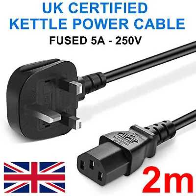 2 Metre C13 Kettle Lead Power Cord Mains Cable Uk Plug Computer Pc 13a 0.75mm2 • £6.45