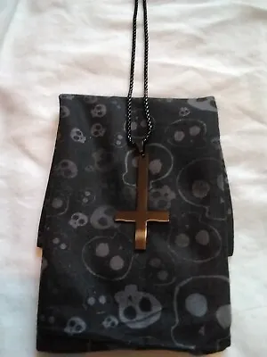 Black Inverted Cross Pendant Satanic Worship With 22  Black Box Chain  • £4.99