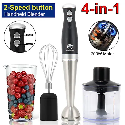 4 In 1 Electric Hand Blender Set Food Processor Mixer Whisk & Chopper Bowl 700 W • £22.45