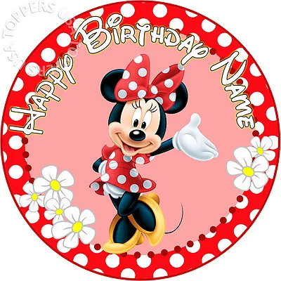 EDIBLE Minnie Mouse Red Birthday Cake Topper Wafer Paper Round 7.5  (uncut) • $10.99
