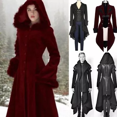 Women Cosplay Coat Irregular Hooded Patchwork Tops Medieval Gothic Cape Jacket • $49.29