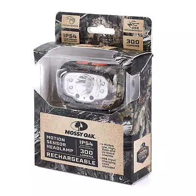 Mossy Oak Camo 300 Lumen Rechargeable Hunting Headlamp Motion Sensor. • $20.36