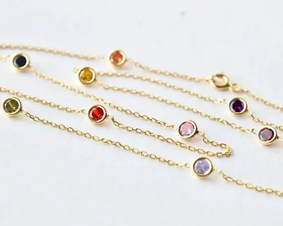 Station Necklace 1Ct Multi-Color Sapphire In 14k Yellow Gold Over 925 -Bezel Set • $103.99