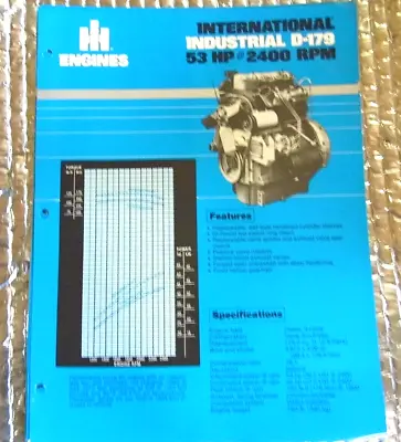 I H Engines 1 Page Factory Dealer Specs Brochure Engine 9/81 Industrial D-179 • $11.25