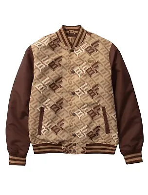 Born Fly Louie Varsity Jacket Khaki All Over Print Snap Button Mens Streetwear • $69.95