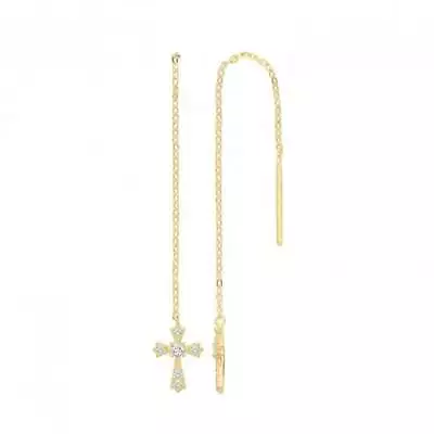 9ct Yellow Gold Thread Through Zirconia Cross Drop Earrings ER1161 • £82