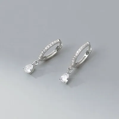 $14.99 • Buy 925 Sterling Silver Teardrop CZ Zirconia Huggie Hoop Dangle Drop Earrings A4277