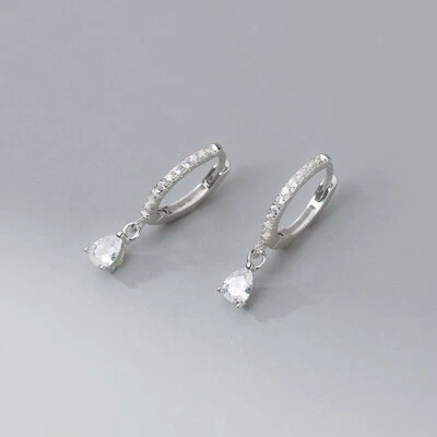$14.99 • Buy 925 Sterling Silver Teardrop CZ Zirconia Huggie Hoop Dangle Drop Earrings A4277