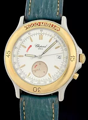 COOL Vintage CHOPARD 1000 MIGLIA Mono-Pusher CHRONOGRAPH Quartz STEEL GOLD Watch • £293.28