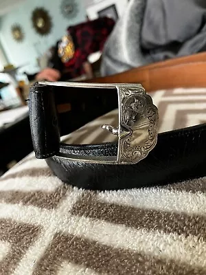 John McCabe Sunset Trails Simple Belt Buckle Engraved Sterling Exotic Leather • $199