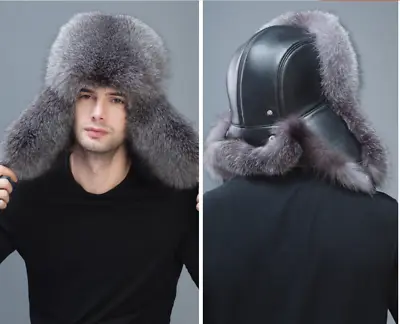 Men's Real Fox Fur Hat Russian Ushanka Aviator Trapper Hunter Ski Earlap Cap • $38.50