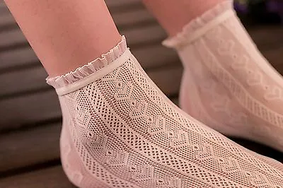 Women Lady Girl Retro Creamy White Fancy Ankle Heart Frilly Short Lace Socks • $8.85