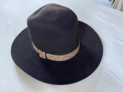 VTG Bailey Dura Felt Brown Flat Brim Cowboy Hat 7 3/8 • $62