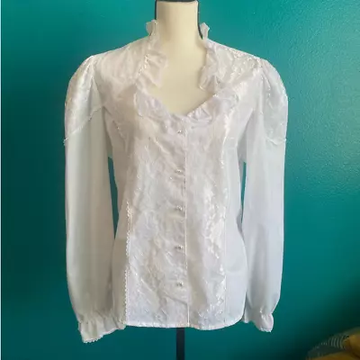 Panhandle Slim Vintage White Western Lace Blouse Women's 16 • $40