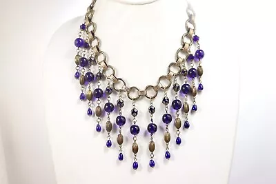 Vintage Book Chain Cobalt Blue Cascade Beaded Necklace • $199