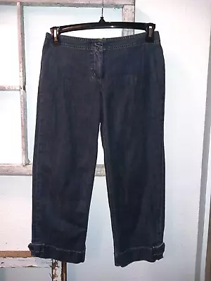 Sz 4 CAbi JEANS Dark Blue Denim Crop Pants Cuffed • $0.99