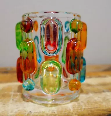 Vintage Glass Bead Gem Votive Colorful Mosaic Candle Holder Jewelite Japan MCM • $15.99