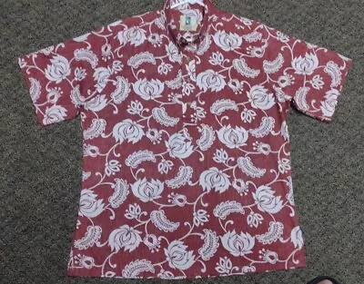 KAHALA Button Pullover Maroon Hawaiian Floral Aloha Shirt Mens Size L • $17.88