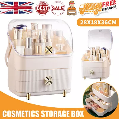 Large Make Up Organiser Cosmetic Vanity Case Box 2 Drawers Skincare Storage • £16.59
