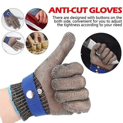 Safety Cut Proof Gloves Stainless Steel Metal Mesh Stab Resistant Butcher Glove~ • £8.99
