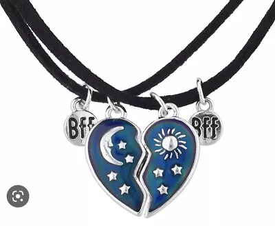 Necklace Mood Heart  BFF Best Friends 1 For Each Friend Celestial Theme Moon Sun • $14.99