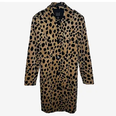 INC Vintage Trench Coat Animal Print Leopard Overcoat Tan 8 • $120